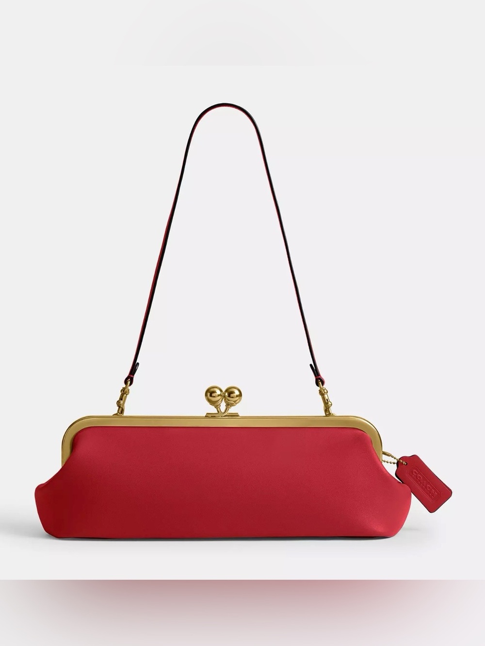 ❤️ Coach NWT Poppy Red Leather Kisslock 30 Frame Bag with Brass Hardware